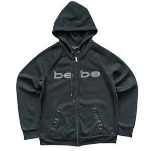 Y2K Bebe Sport Black Zip Up Hoodie Women’s Size L Full Zip Embroidered Logo